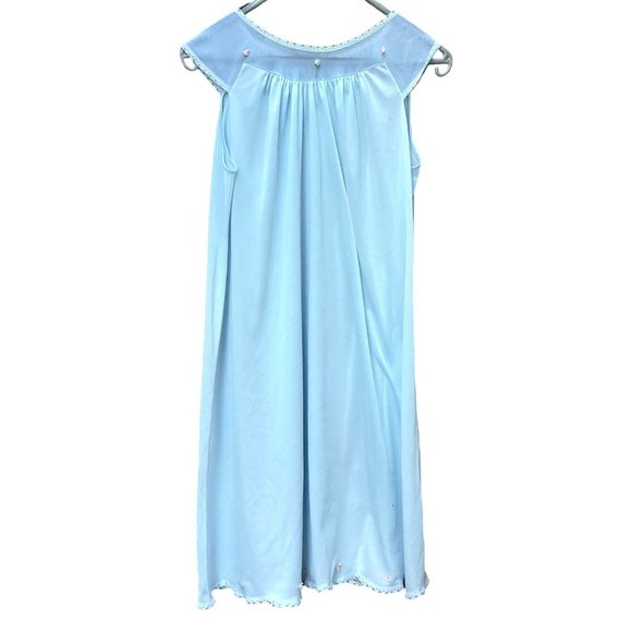 Vintage 1970s Sheer Blue Nightie Nightgown Lace Trim Attached flowers Sz M/L - Picture 1 of 5